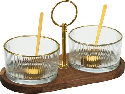 Produktbild von Ein Set Dips auf einem Holzteller Ø 9 cm