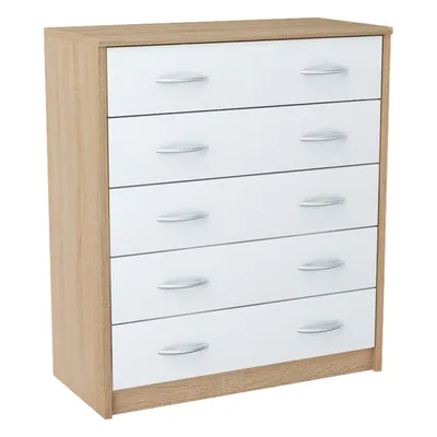 Produktbild von Schuhschrank mit 5 aufklappbaren Schubladen, Schuhregal mit 5 Fächern weiche abgerundete Kanten, 74 cm breit, laminierte Platte sonoma weiß