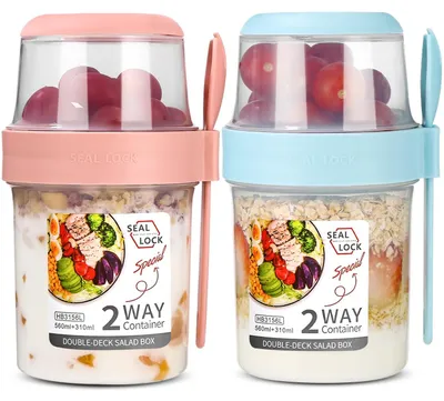 Salatbecher To Go 2er-Set, 310+560 ml, auslaufsicher, mit Löffel