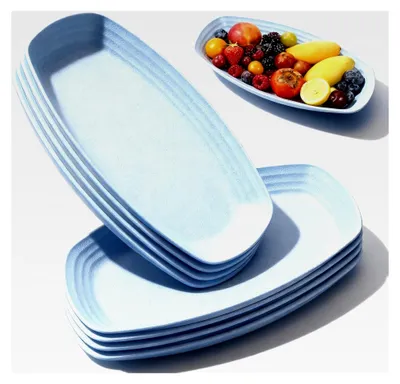 Produktbild von 8 Ovale Speiseteller, 29,6 × 18,4 cm, Kunststoff, Mehrweg, für Camping, Picknick, Party, Kuchen, Salat, Nudeln, Blau