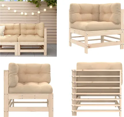 Produktbild von vidaXL Ecksofa mit Kissen Massivholz Kiefer - Ecksofa - Ecksofas - Gartensofa - Outdoor Sofa