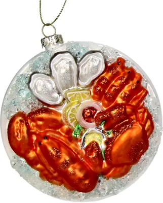 Produktbild von Christbaumschmuck Glas 10cm Meeresfrüchteplatte Figur Weiß / Rot
