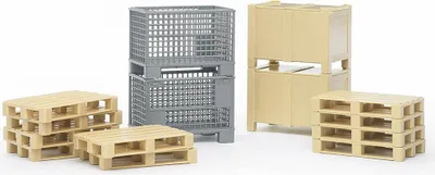 Produktbild von bruder 02415 - Logistik Zubehör, 2 Gitterboxen, 2 Kisten, 10 Paletten - 1:16 Spielzeug, Versand, Logistik, Lastwagen, LKW, Transporter