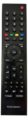 A black remote control is shown against a black background.