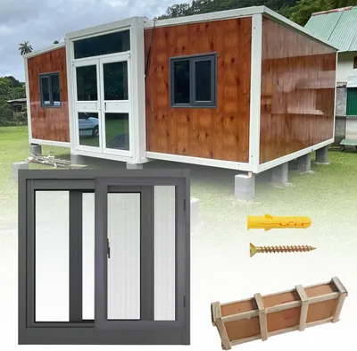 Produktbild von Ersatz-Kellerschiebefenster von 53,3 - 101,6 cm aus gehärtetem Aluminium für Badezimmer und Schuppen, wetterbeständig, dunkelgrau, 89,9 x 40,6 cm, mit modernem Design