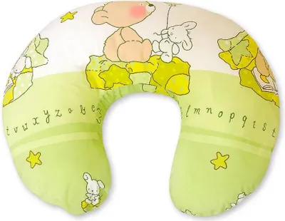 Image de Coussin d'allaitement ergonomique en forme de rogal ours avec ballon vert 60x47 cm