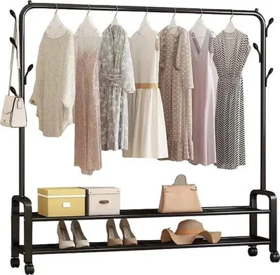 Productafbeelding van Kledingrek - Garderoberek - Opbergen Kleding - Dubbele Stangen - 110 x 33 x 150 CM - Zwart
