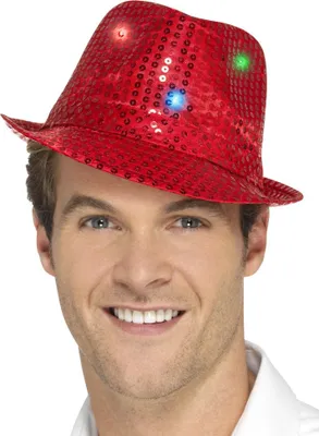 Image de Chapeau Trilby à paillettes avec LED rouge