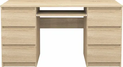 Produktbild von Schreibtisch 130x76x50cm mit 6 Schubladen Sonoma Büro PC Tisch Esstisch Computertisch
