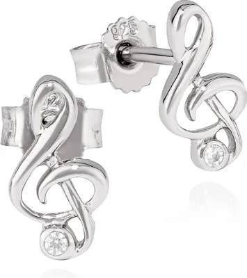 Produktbild von Paar Violinschlüssel Ohrstecker 925 Silber 9x5mm Zirkonia weiß Damen Ohrringe
