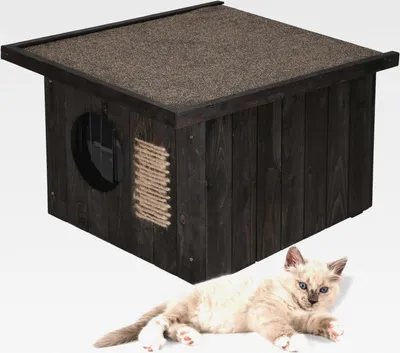 Produktbild von Katzenhaus Outdoor Winterfest, Katzenhaus Isoliert, Clawsable, Holz Outdoor, Katzenhütte 49,5 x 58 x 36 cm (Schwarz)