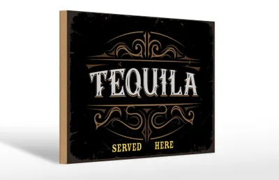 Produktbild von Holzschild Spruch Tequila served here 30x20cm