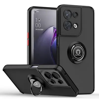 Immagine prodotto di Custodia per OPPO Reno8 opaca traslucida in TPU con supporto ad anello e supporto Nero Rosso