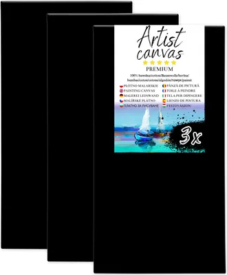 Image de 3x Toile sur châssis 100 % coton 330 g/m² apprêtée en noir 80X150