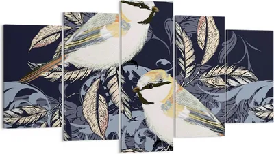 Produktbild von Bild auf Leinwand - Leinwandbild - 5 Teile - Vögel Blätter Ornament - 160x85cm - Wand Bild - Wanddeko - Wandbilder - Leinwanddruck - Bilder - Wanddekoration - Leinwand bilder - EA160x85-4408