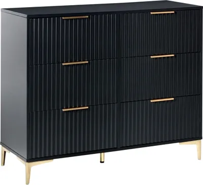 Produktbild von BELIANI Kommode Schwarz Geriffelte Optik 6 Schubladen Goldene Griffe Metallbeine Modernes Design für Schlafzimmer Wohnzimmer