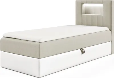 Produktbild von MEBLINI Kinderbett mit Bettkasten - Gepolstert Einzelbett mit Matratze - Polsterbett mit Stauraum - Bett mit Kopfteil - Stauraumbett - GARETH 1 - 80x200 Rechts - H3/Beige Samt