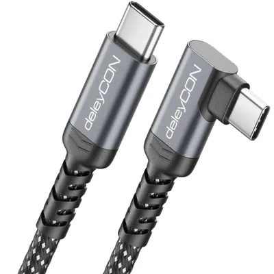 Produktbild von deleyCON 1,5m USB-C Kabel 240W 90° gewinkelt USB-C auf USB-C