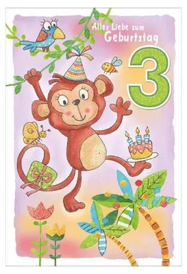 Produktbild von 3. Geburtstag Glückwunschkarte im Format 11,5 x 17 cm mit Briefumschlag