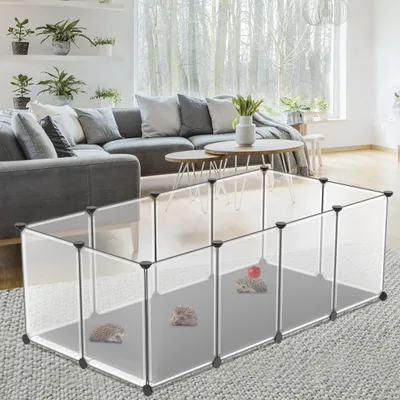 Image de LARS360 Enclos pour petits animaux 12 pièces, enclos libre Parc pour chiots, enclos grillagé avec tapis, 125 x 63 x 42 cm, panneau en plastique PP, connecteur en plastique ABS, blanc