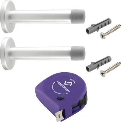 Produktbild von vasalat Türstopper Wand mit Dämpfer - Tür Stopper Wand mit Gummipuffer ø 20mm, Höhe 120mm, Türpuffer zum Schutz von Wand & Tür, Aluminium silber eloxiert - 2 Stück