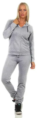 Produktbild von Damen Jogginganzug Freizeitanzug Hausanzug Anzug; Grau Meliert 2XL