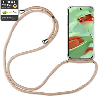 Produktbild von Handykette für Google Pixel 7 / 8 / 9 Pro – Handyhülle mit Bumper und Kordelband Beige/Braun