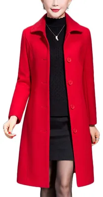 Produktbild von Jenkoon, Damen Woll-Trenchcoat, lang, dick, ideal für Spaziergänge, Rot/Ausflug,