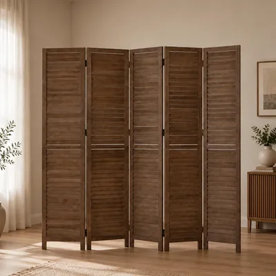 Productafbeelding van Paravent HWC-C30b, ruimteverdelende wand, privacy scherm, vintage paulowniahout, 180x200 cm  bruin