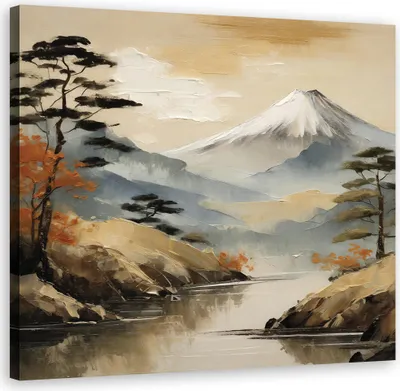 Produktbild von Leinwandbild Landschaft Fluss Natur Berge 50x50 Feeby Beige bild für die wand bereit zum aufhängen