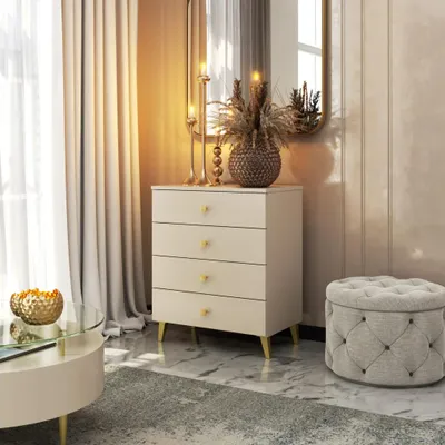 Obrázek produktu pro Designová šuplíková komoda MAVRIEL - kašmírová / zlatá