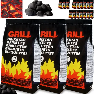 Image de DEUBA® Briquettes de charbon de bois 9kg 3x3kg briquettes bois longue durée barbecue BBQ braises durable grill briquets charbon bois facile à allumer