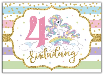 12 Einladungskarten 4. Geburtstag Mädchen Einhorn Regenbogen