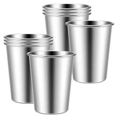 Obrázok produktu pre 8 nerezových pohárov, objem 350 ml, strieborná farba, vhodné na skladovanie, cestovné poháre, na kemping a outdoorové aktivity