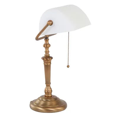 Zdjęcie produktu dla Lampa stołowa, brązowa lampa bankierska, białe szkło, wys. 39 cm