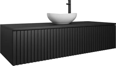 Produktbild von Easy4You Unterschrank LORE 120 cm Schwarz Hängeschrank Badschrank Badezimmerschrank mit Schublade - Geriffelte Front