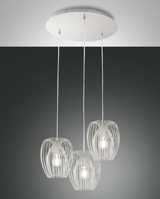 Produktbild von Hängelampe Metall 50 cm breit H: max. 200 cm Weiß E27 3-flammig Modern Käfigschirm Hängeleuchte