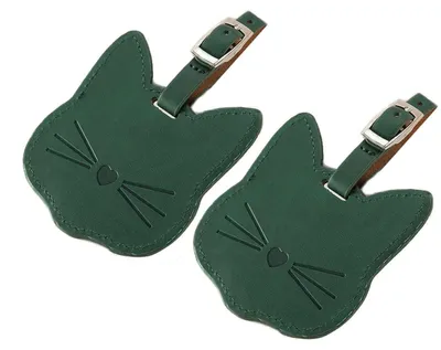 Produktbild von Gepäckanhänger Katze 2 Stück Kofferanhänger mit Adressschild Grün Kunstleder