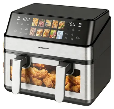 Productafbeelding van Luchtfriteuse, dubbele kuip, 8,5 liter, 2000W vermogen, temperatuurbereik 80-200 °C, LED-touchpaneel, 10 kookprogramma's