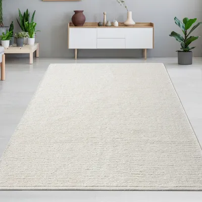 Obrázok produktu pre Elegantný ručne tkaný jednobarevný vlnený koberec v krémovej farbe – rozmery: 200 cm (okrúhly)