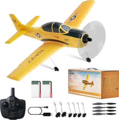 Zdjęcie produktu dla Samolot RC VEVOR, 4-kanałowy samolot zdalnie sterowany 2,4 GHz z 6-osiowym stabilizatorem żyroskopowym, gotowy do lotu samolot treningowy z 2 bateriami, łatwy w pilotażu szybowiec RC