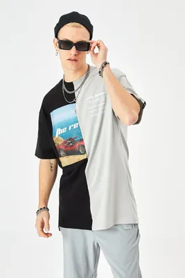 Produktbild von Herren T-Shirt Oversize Fit Baumwolle mit 320gsm Baumwolle Car Auto Shirt (L) Schwarz