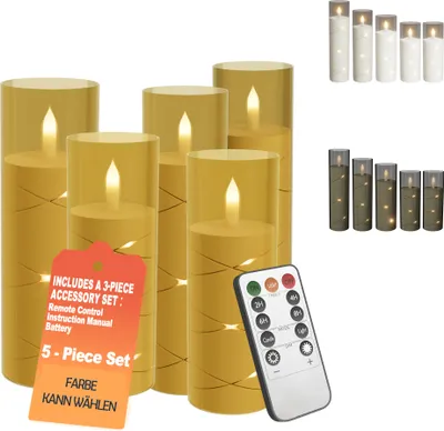 Image de UISEBRT Bougies LED Set de 5 avec guirlande lumineuse, sans flamme, à piles, télécommande & minuterie, salon, décoration de Noël, or transparent