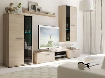 Produktbild von TOP Wohnwand Salsa Anbauwand Wohnkombi Wohnzimmer Sonoma Eiche matt + schwarz