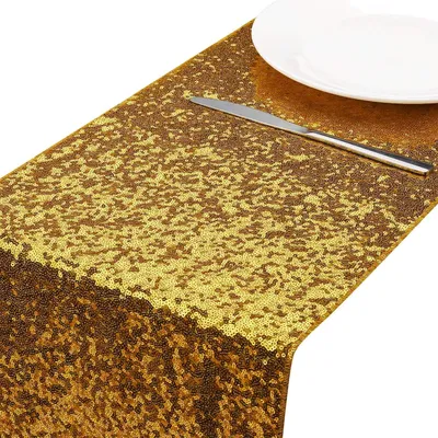 Image de Guirlande de paillettes dorées, dimensions 30 x 280 cm, idéale pour la décoration de fêtes