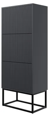 Produktbild von Selsey VELDIO - Schuhschrank mit 3 Klappen, Schwarz mit schwarzem Metallgestell, 50 cm