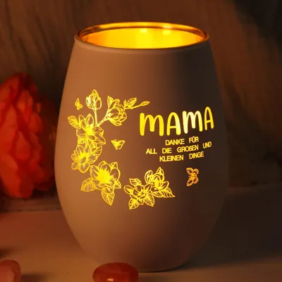 Teelichthalter aus Glas mit Gravur 'Mama' – 1 Stück