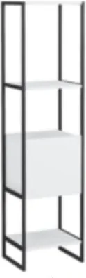 Image de COSTWAY Bibliothèque à 5 étages avec tiroir, étagère étroite sur pied avec cadre métallique et deux kits anti-basculement,étagère d'exposition ouverte blanc & or