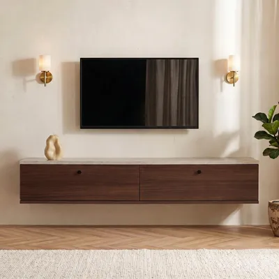 Image de CALICOSY - Meuble TV suspendu 2 abattants L140 cm - ROY