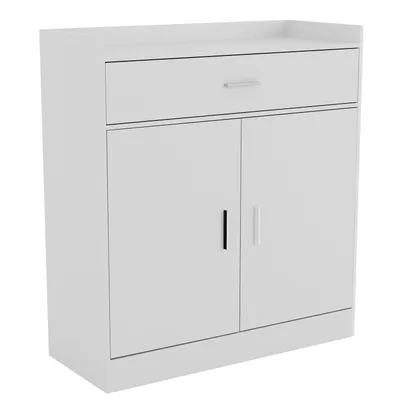 Image de Armoire à chaussures Vida Designs Dalby avec 2 portes et 1 tiroir – Blanche, armoire à chaussures moderne avec espace de rangement pour le couloir et l'entrée